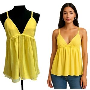 Alice + Olivia yellow baby doll silk blouse camisole spaghetti strap V-neck L